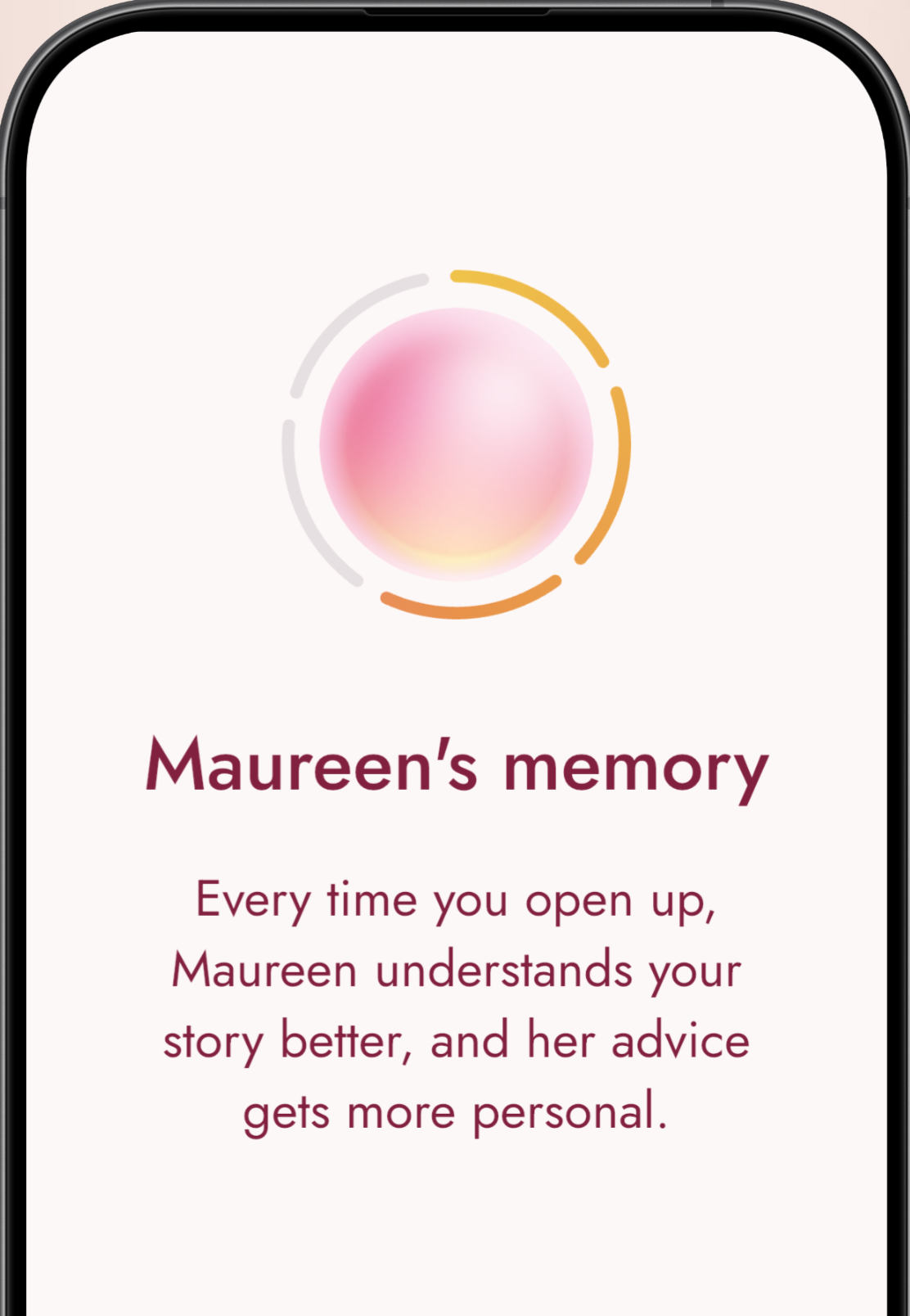 Alora's memory screen showing that Maureen remembers your situation and his pattern between conversations.